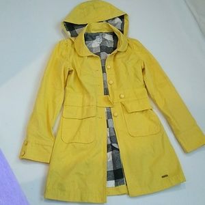 Yellow roxy trench coat wih detachable hood